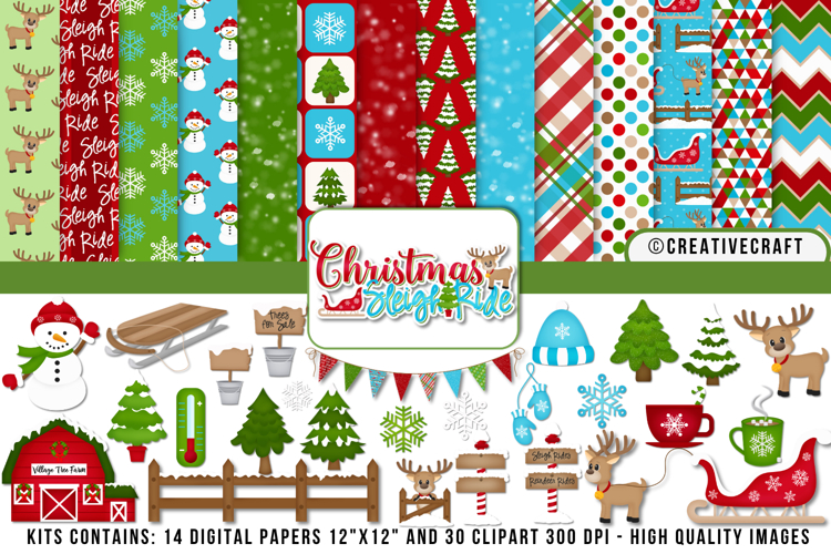 Christmas Digital Paper and Clipart png, illustration