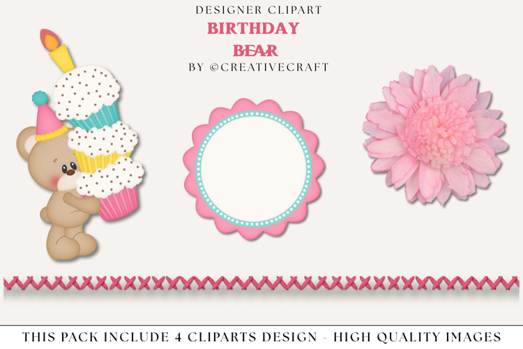 Birthday Bear png clipart, birthday clip art illustrations
