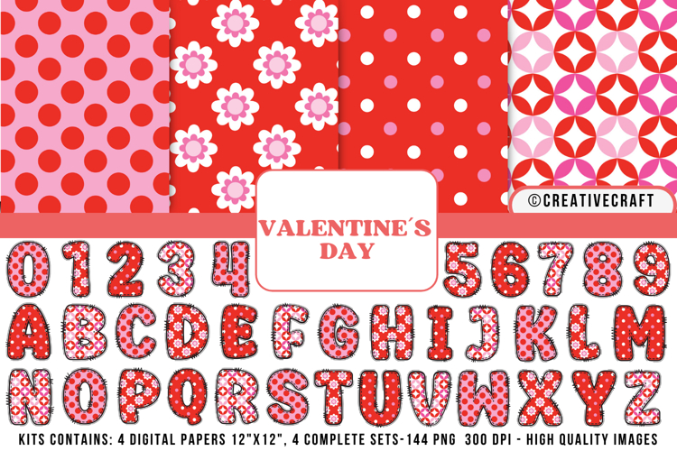 Valentines Day Digital Papers, valentines day doodle letters