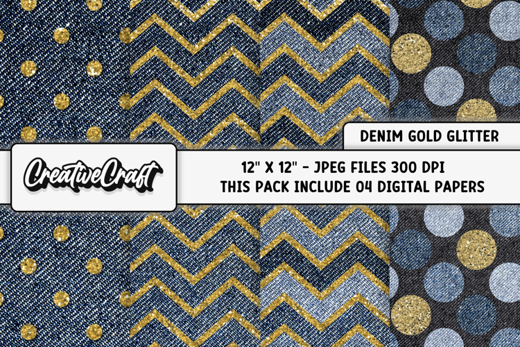 Denim Gold Glitter Digital Papers, denim textures designs example image 1