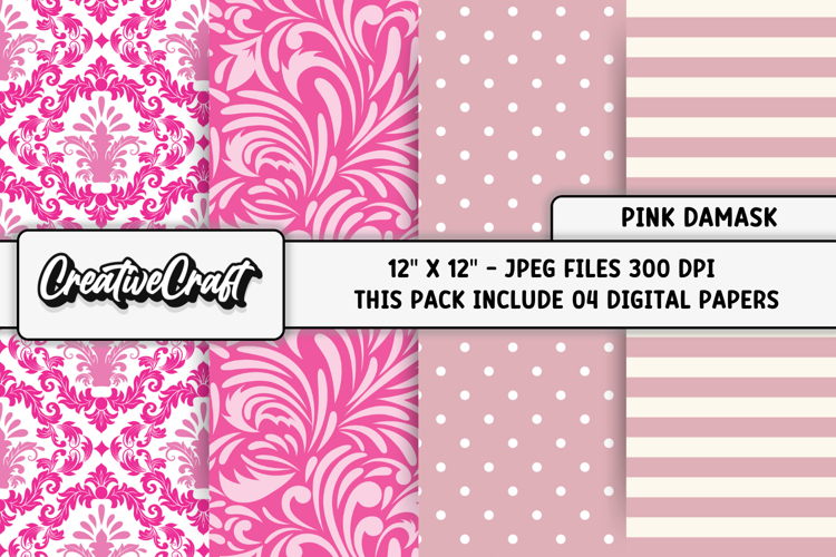 Pink Damask Digital Papers, pink colors digital scrapbooking
