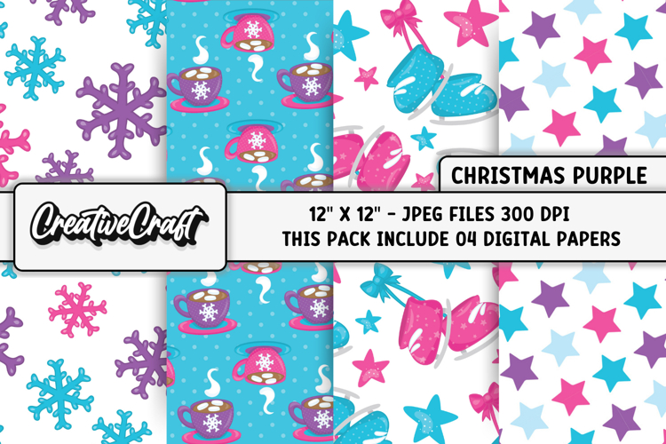 Purple Christmas Digital Papers, christmas background design