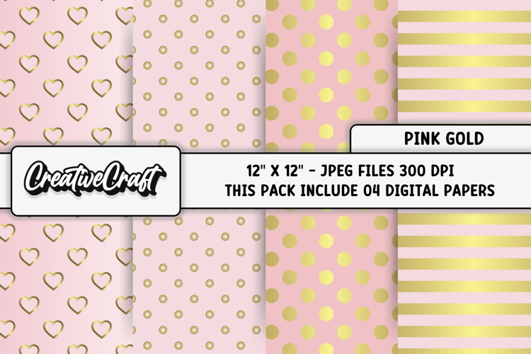Pink Gold Digital Papers, pink gold background illustrations