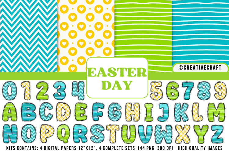 Easter Day Digital Papers, easter day doodle letters