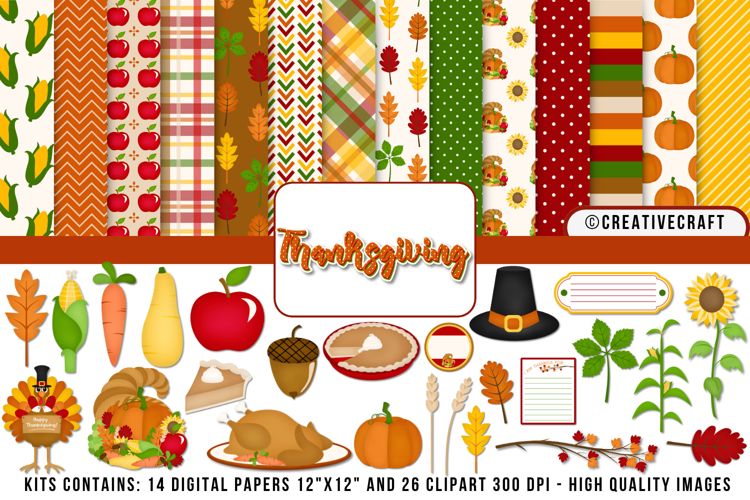 Thanksgiving Digital Paper and Clipart png, autumn clipart