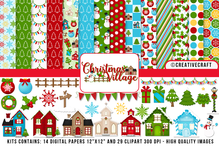 Christmas Digital Paper and Clipart png, illustration