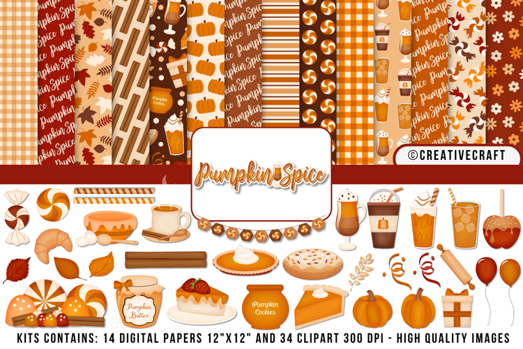 Autumn Fall Digital Paper and Clipart png, autumn clipart