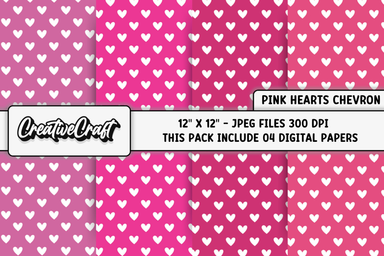 Pink Heart Chevron Digital Papers, valentines day background