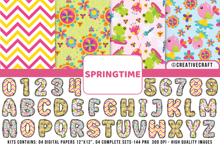 Springtime Kids Digital Papers & Alphabet PNG Clipart