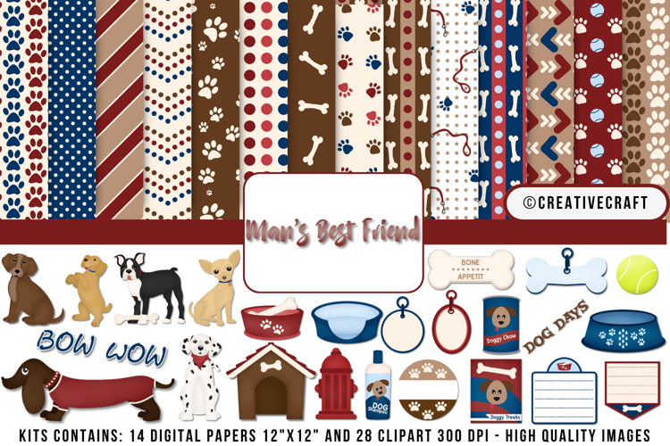 Pet Dog Digital Paper and Clipart png, Pet Dog clipart