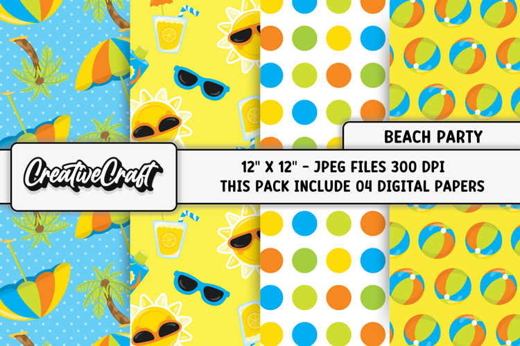 Beach Party Digital Paper, summer backgrounds illustrations
