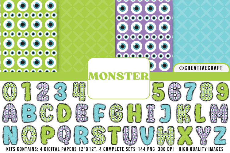 Monsters Digital Papers, monsters doodle letters