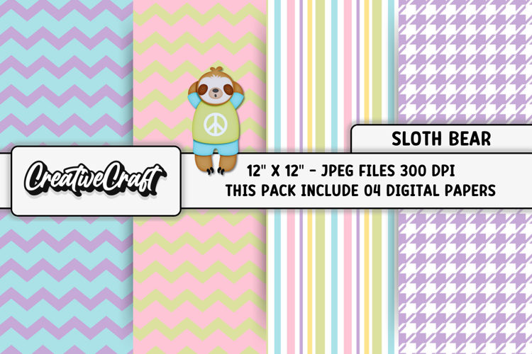 Sloth Digital Papers, bear background designs, illustrations