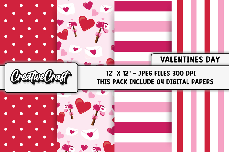 Valentines Day Digital Papers, valentines day illustrations