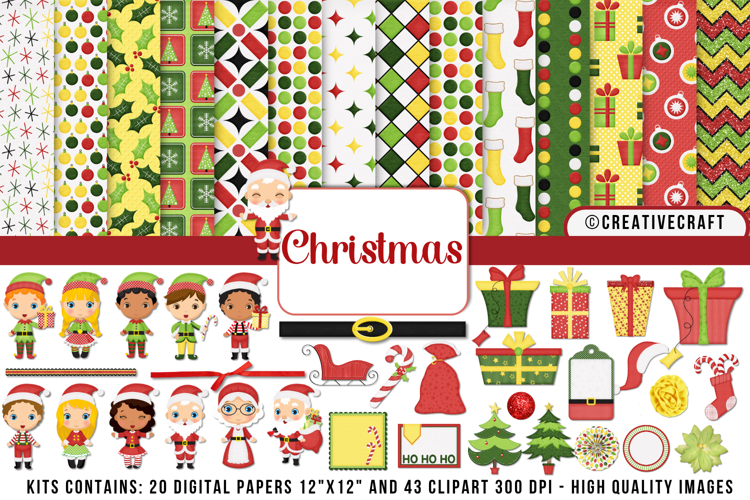 Christmas Digital Paper and Clipart png, illustration