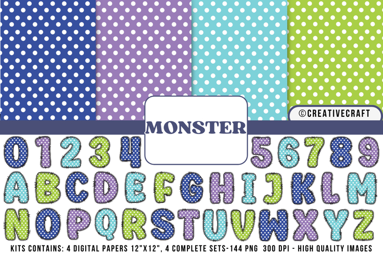 Monsters Digital Papers, monsters doodle letters