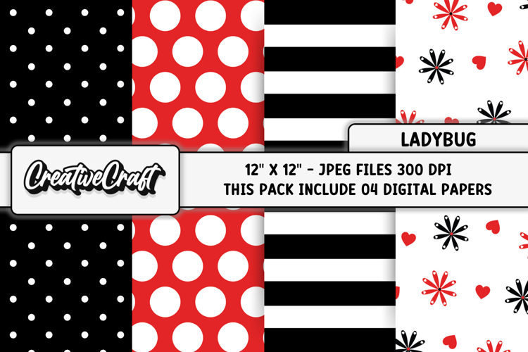 Ladybug Digital Paper, ladybug scrapbook backgrounds designs