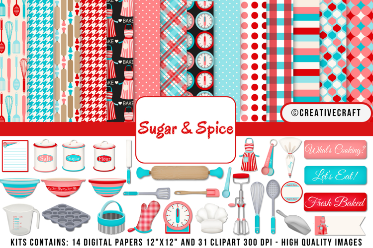 Kitchen Digital Paper and Clipart png, Sugar illustration