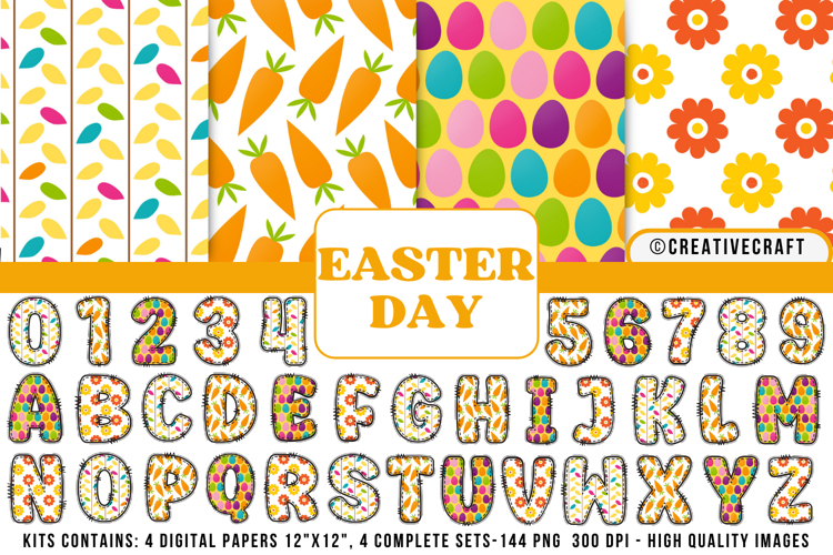 Easter Day Digital Papers, easter day doodle letters