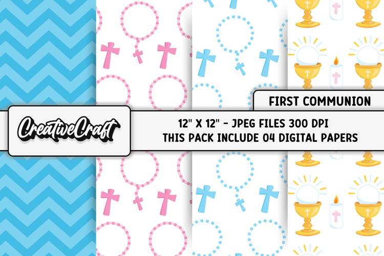 First Communion Digital Papers, scrapbooking backgrounds