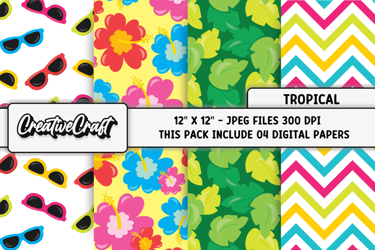 Tropical Summer Digital Papers, illustrations, backgrounds