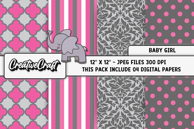 Baby Girl Digital Papers, baby shower digital scrapbooking