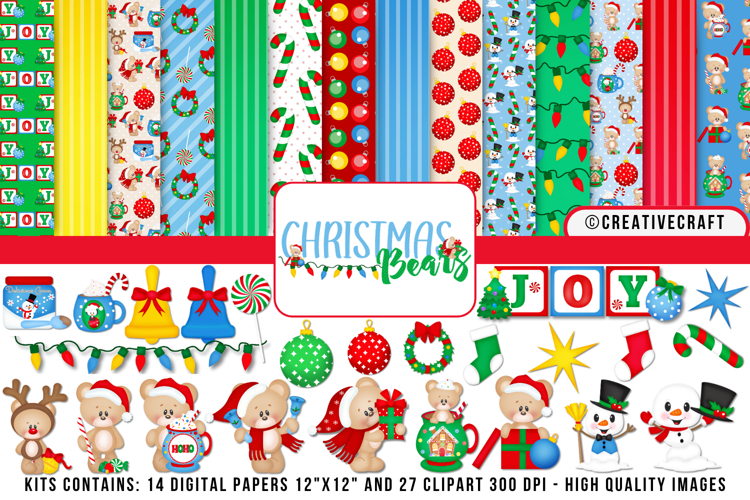 Christmas Digital Paper and Clipart png, illustration