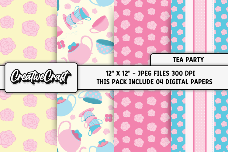 Tea Party Digital Papers, tea time backgrounds designs