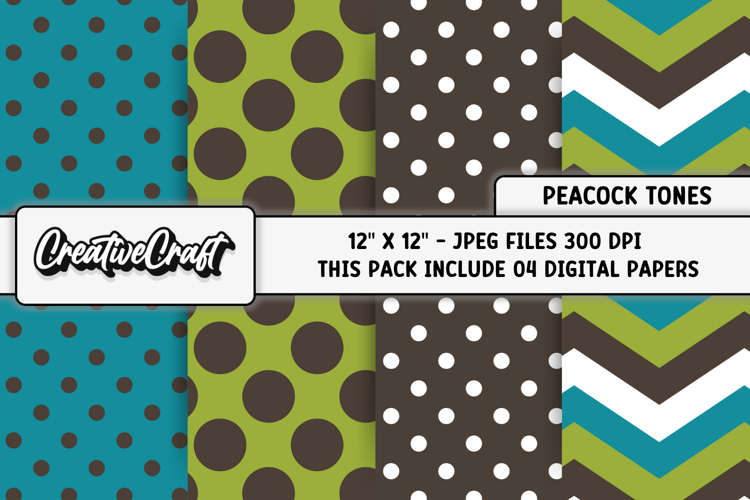 Peacock Tones Digital Papers, brown green background designs