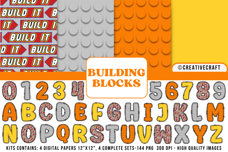 Building Blocks Digital Papers, building doodle letters