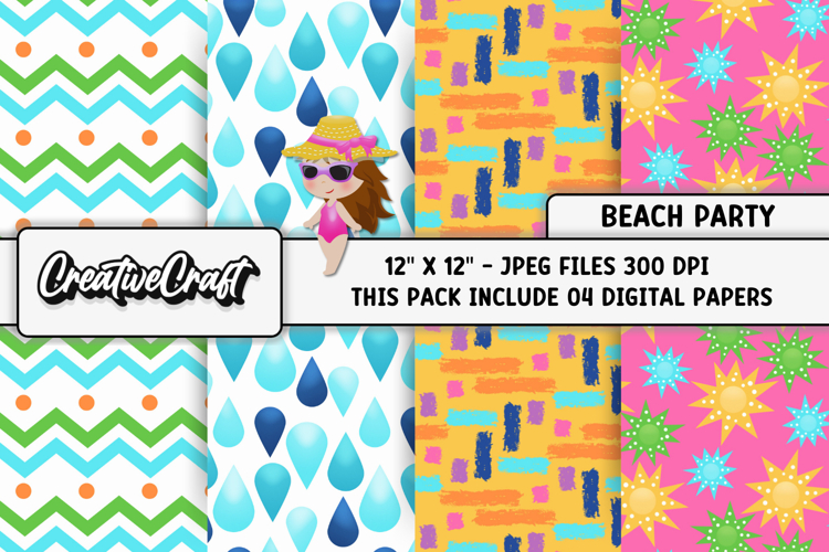 Beach Party Digital Paper, summer backgrounds illustrations