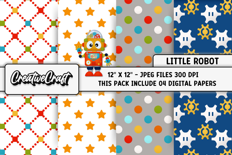 Little Robot Digital Papers, background design illustrations