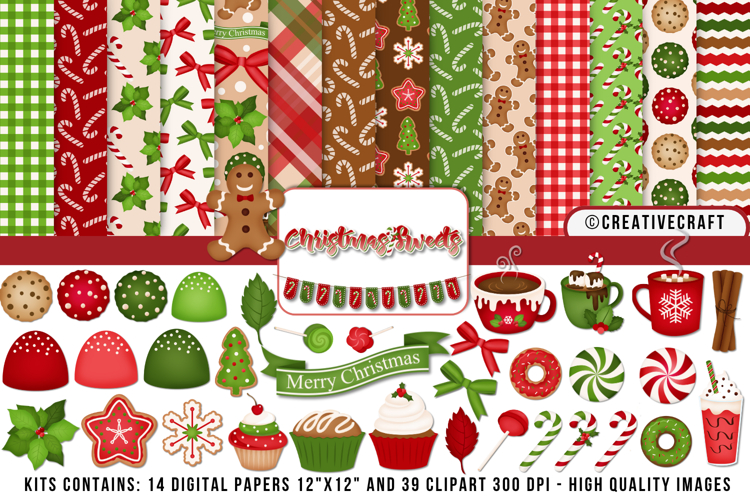 Christmas Digital Paper and Clipart png, illustration