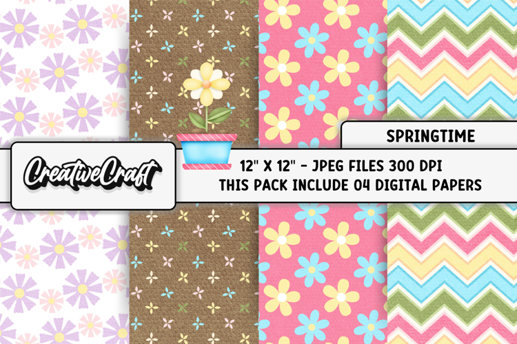 Springtime Digital Papers, spring backgrounds illustrations