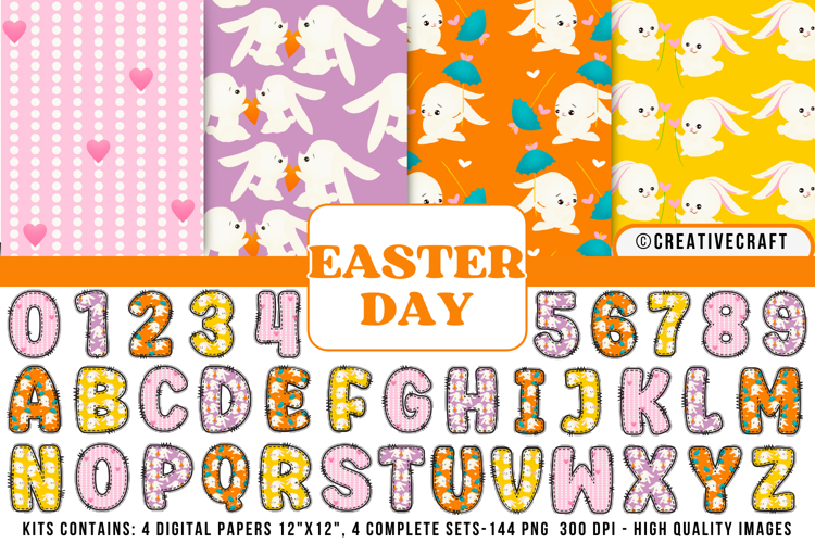 Easter Day Digital Papers, easter day doodle letters