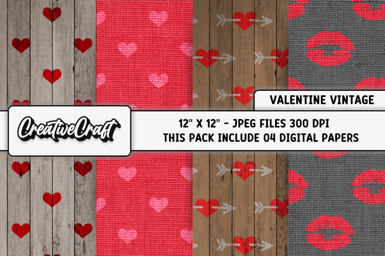Valentine Day Vintage Digital Papers, backgrounds designs