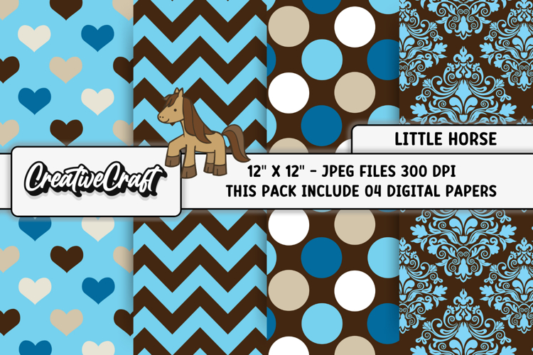 Little Horse Digital Papers, cowboy backgrounds illustration