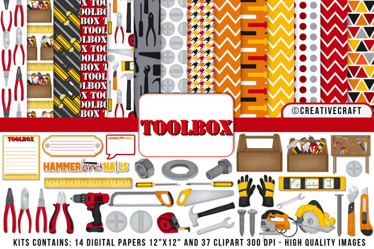 Construction Digital Paper and Clipart png, toolbox clipart