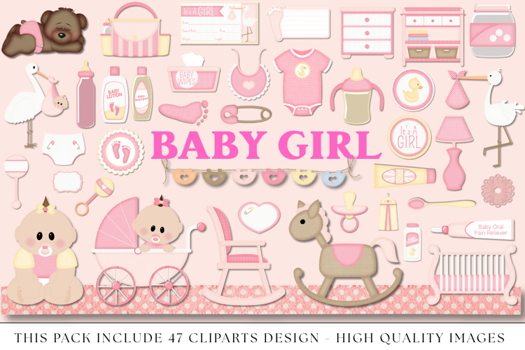 Baby Girl Clip Arts, baby shower illustration, graphics png