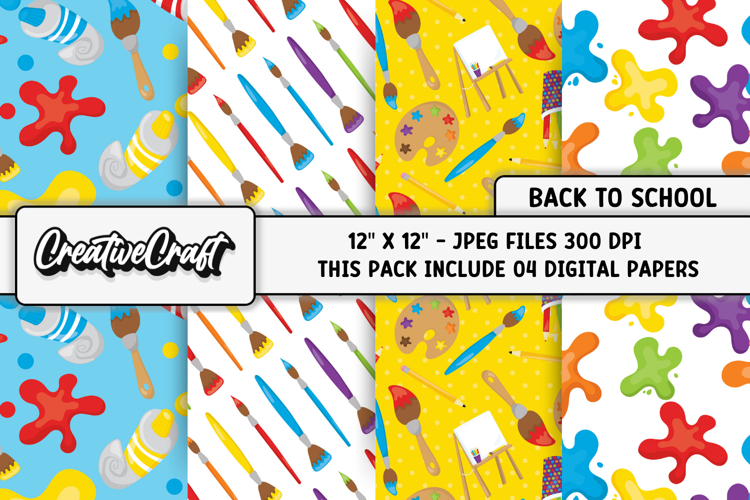 Back To School Digital Paper, school supplies, illustrations