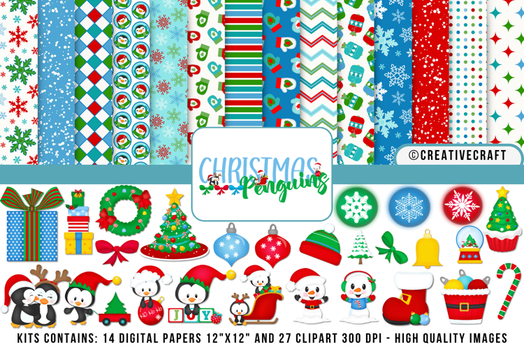 Christmas Digital Paper and Clipart png, illustration