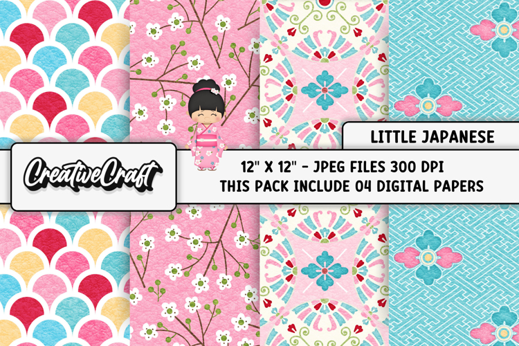 Little Japanese Digital Papers, scrapbook background designs