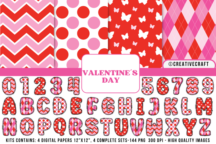 Valentines Day Digital Papers, valentines day doodle letters