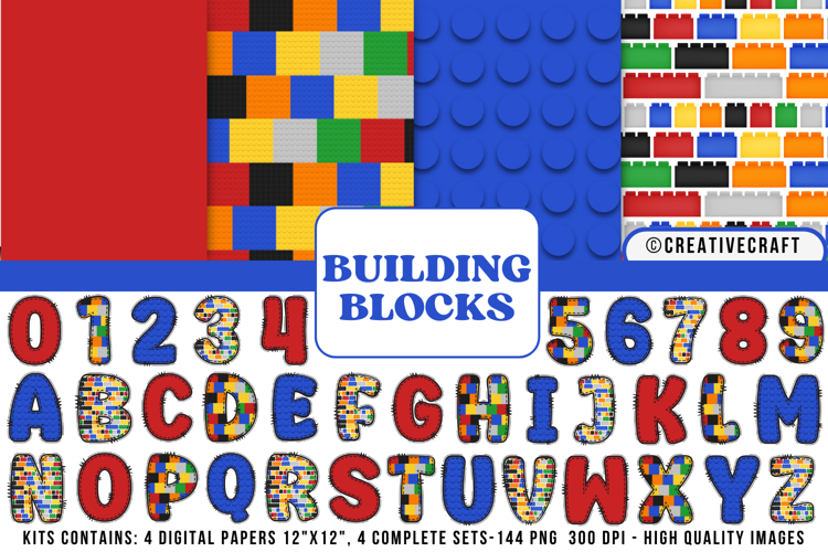 Building Blocks Digital Papers, building doodle letters