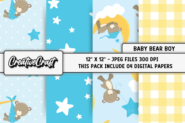 Baby Bear Boy Digital Papers, baby shower illustrations