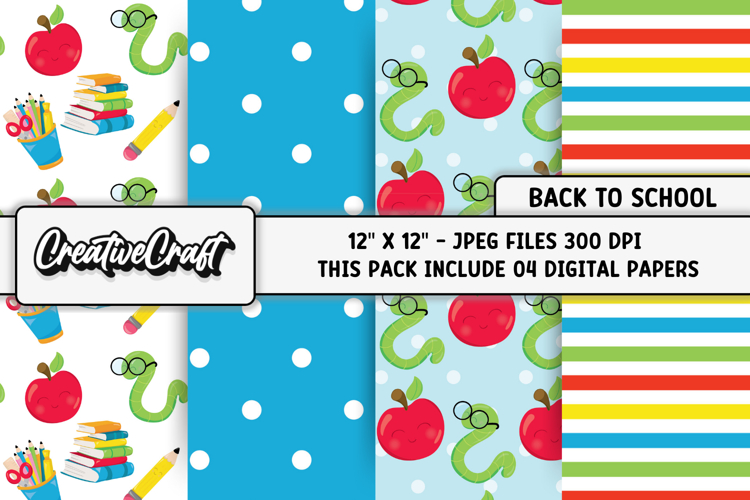 Back To School Digital Paper, school supplies, illustrations