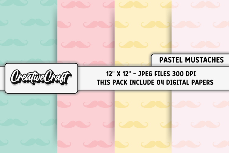 Pastel Colors Mustaches Digital Papers, mustaches background