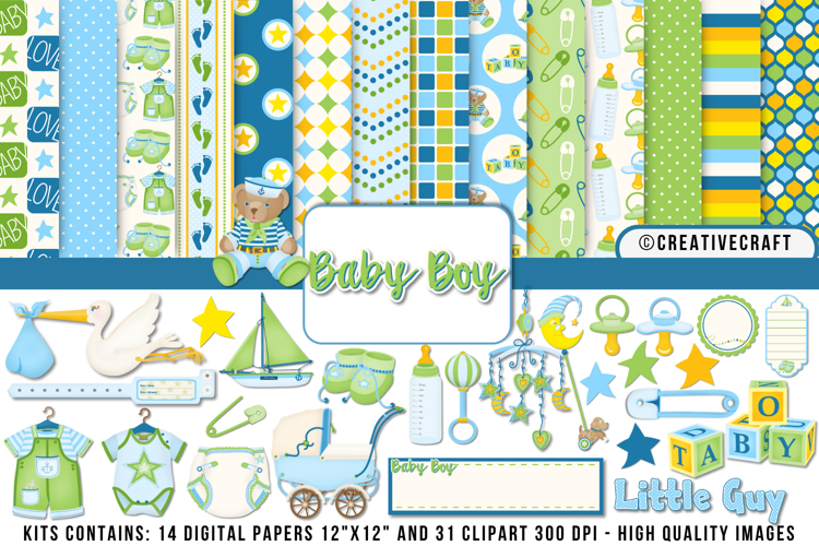 Baby Boy Digital Paper and Clipart png, baby illustration