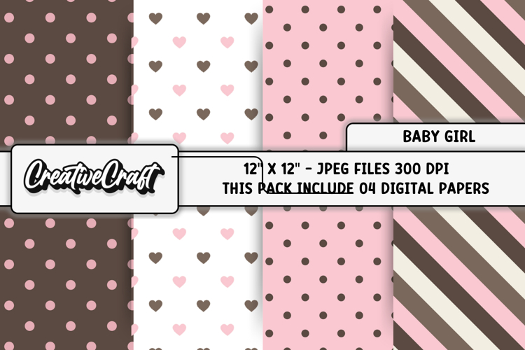 Baby Girl Digital Papers, baby shower digital scrapbooking