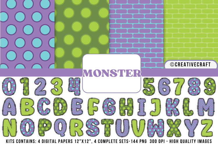 Monsters Digital Papers, monsters doodle letters